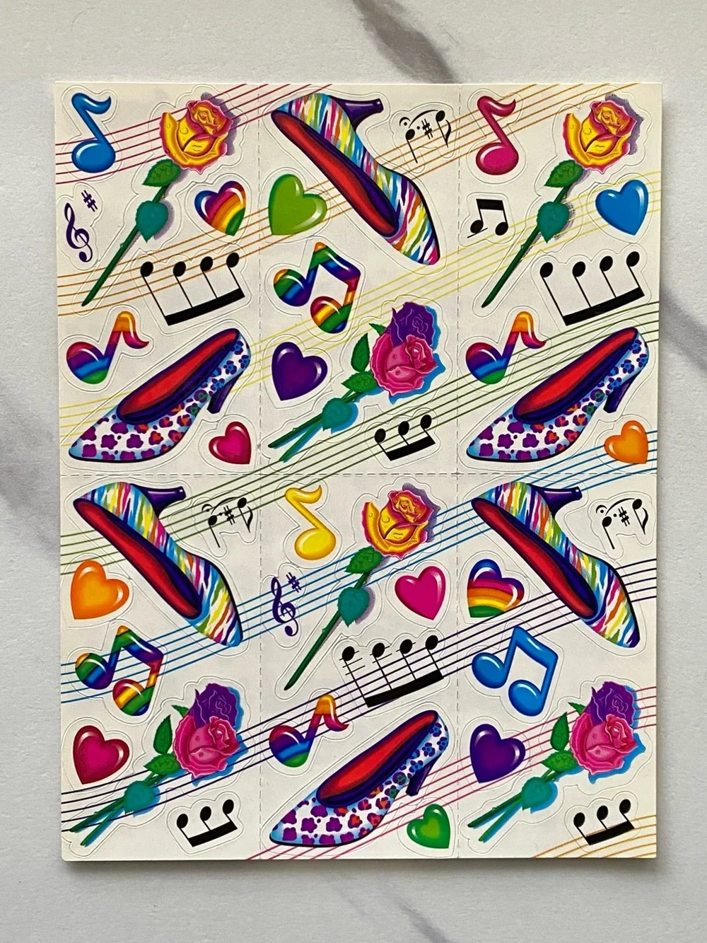 VTG Lisa Frank roses, heels, and sheet music complete sticker sheet - Picture 1 of 2